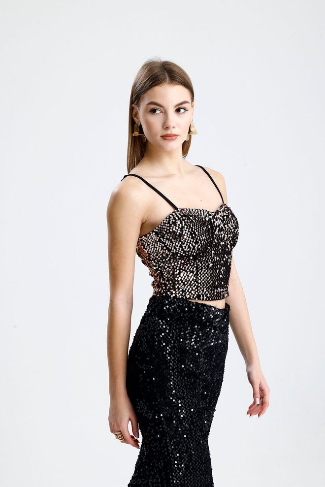 SENSE Black Glam Sequined Bustier Wholesale Clothing Birthday