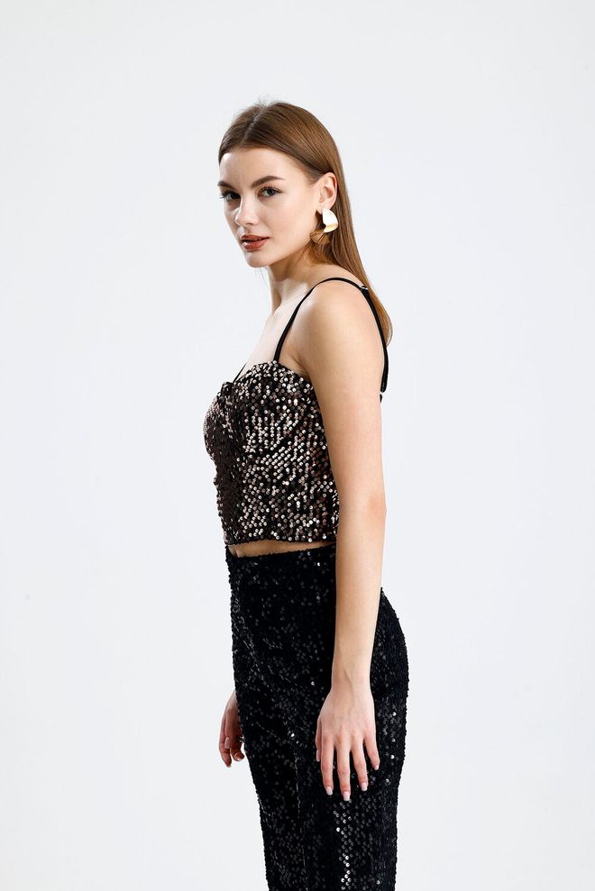 SENSE Black Glam Sequined Bustier Wholesale Clothing 1