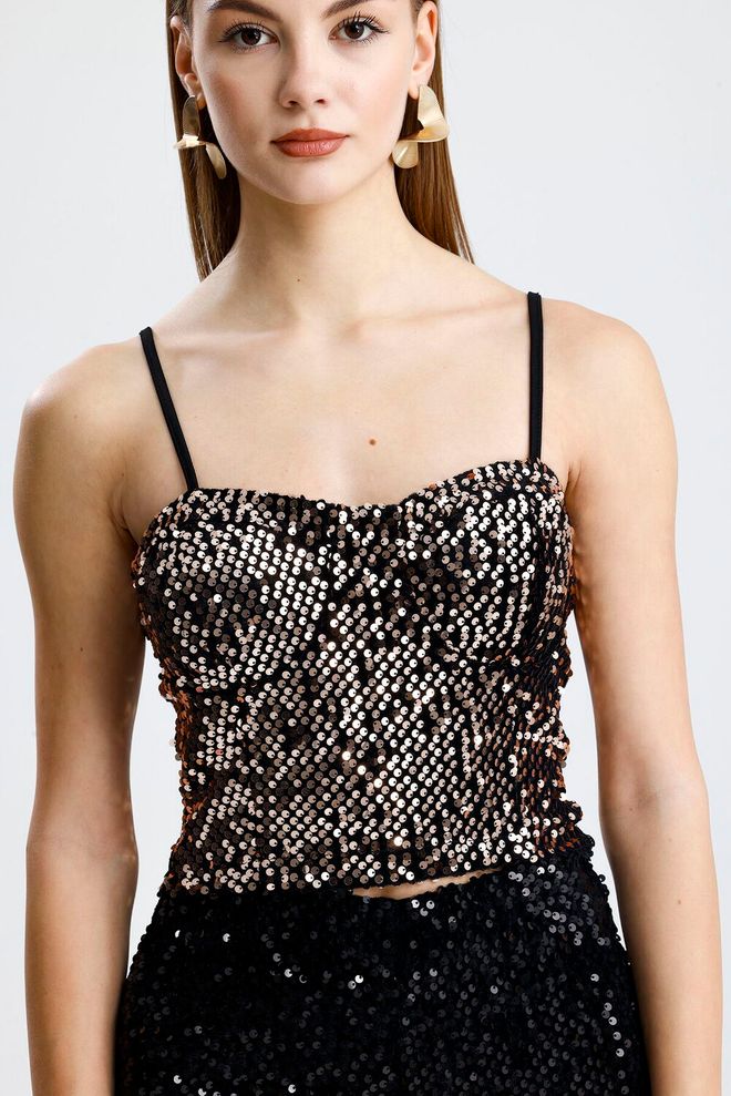 SENSE Black Glam Sequined Bustier Wholesale Clothing Spring