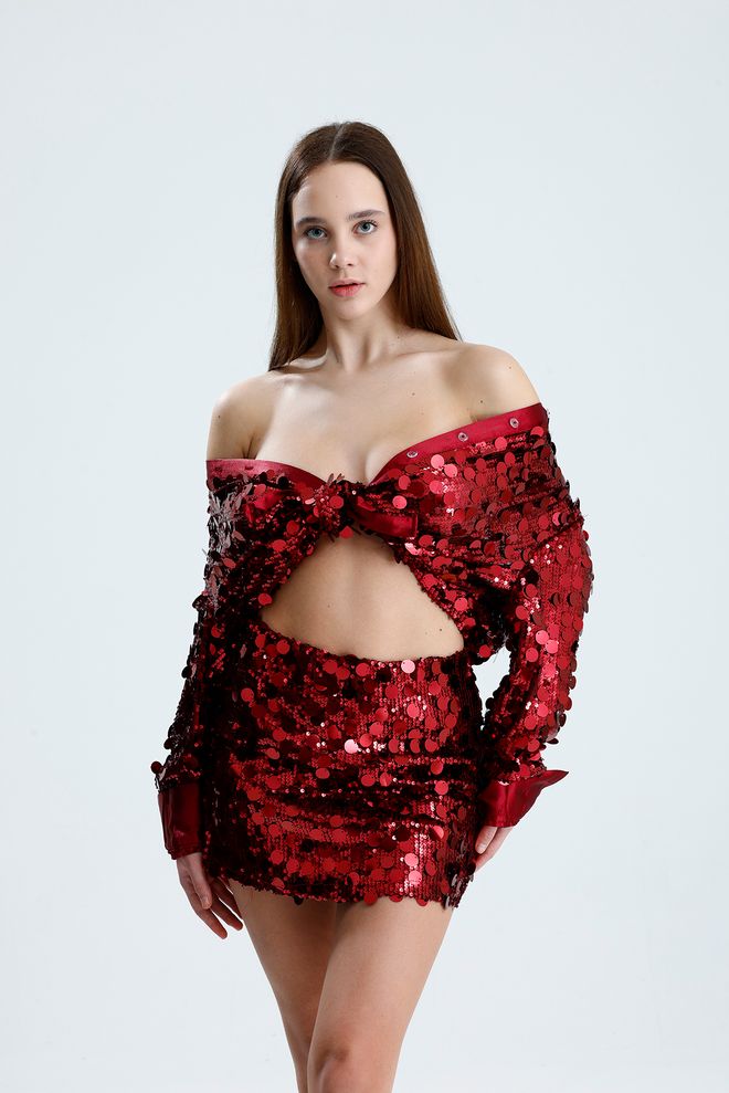 SENSE Κόκκινη Σέξι Γκλαμ Μίνι Bodycon Φούστα Με Ψηλόμεση Μέση Χονδρικό εμπόριο ενδυμάτων Σέξι