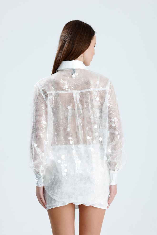 SENSE Bijela Glamurozna Majica Sa Šljokicama I Prugama S Polo Izrezom Veleprodaja odjeće Sexy