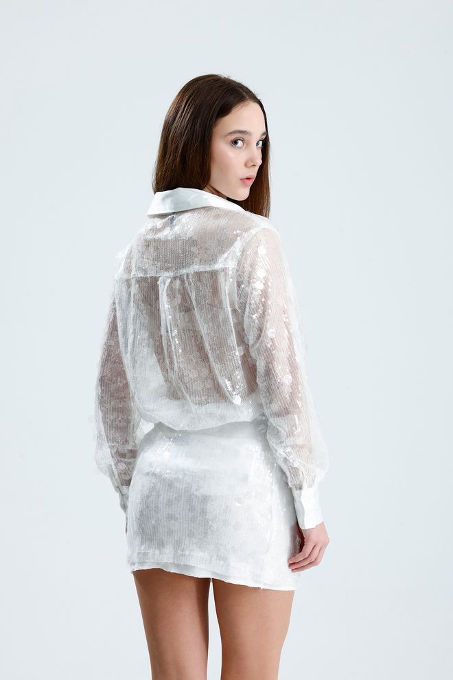 SENSE الجيبة البيضاء الضيقة المطرزة بالترتر الميني ملابس بالجملة رَسمِيّ