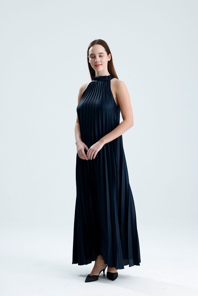 SENSE Vestido Elegante Azul marinho Com Decote Halter E Corte Reto Roupas por atacado 1