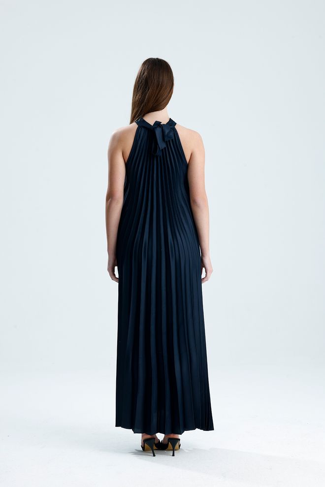 SENSE Vestido Elegante Azul marinho Com Decote Halter E Corte Reto Roupas por atacado Glamoroso