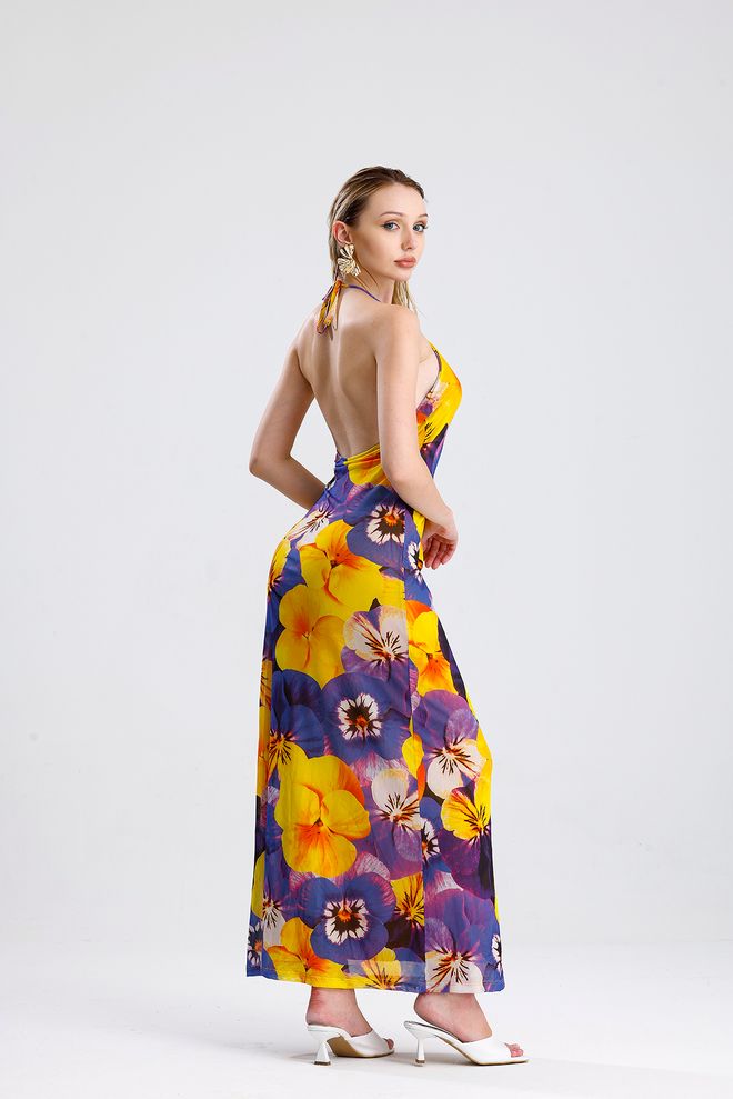 SENSE Yellow Floral Maxi Slip Dress Wholesale Clothing Casual