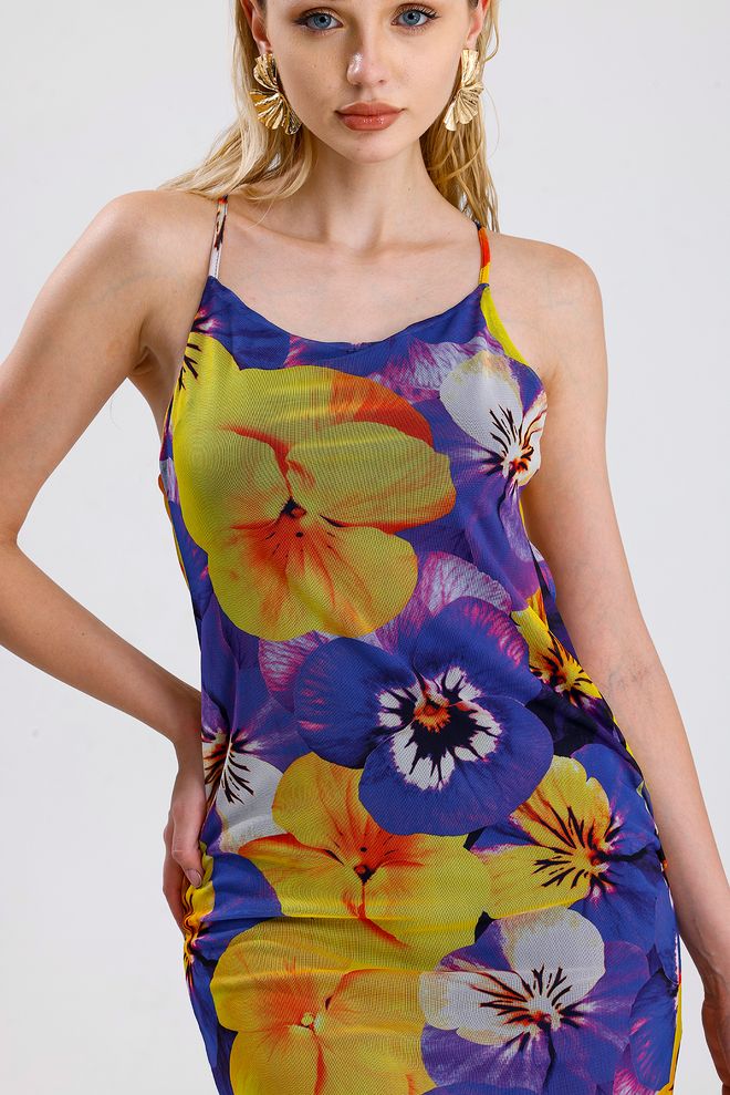 SENSE Жълта Цветна Рокля Макси Тип Комбинезон Дрехи на едро Лято