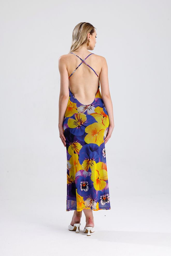 SENSE Жълта Цветна Рокля Макси Тип Комбинезон Дрехи на едро Секси