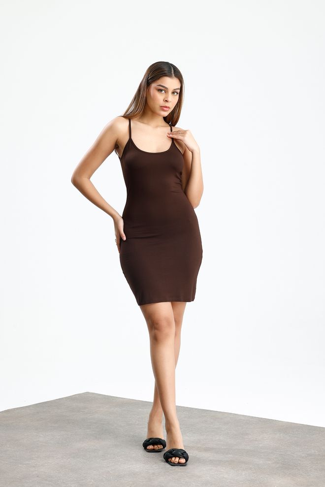 SENSE Brown Sexy Bodycon Mini Dress With Cap Sleeves Wholesale Clothing 1