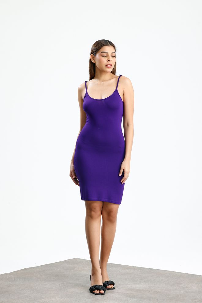 SENSE Purple Bodycon Dress With Scoop Neck And Cap Sleeves Wholesale Clothing 1