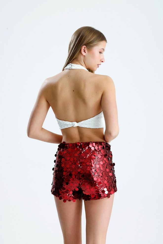 SENSE Red Sequined Athletic High Waist Shorts Wholesale Clothing Glam