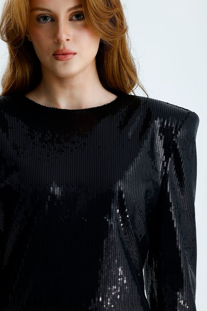 SENSE Czarna Sukienka Glam Mini Z Cekinami Hurtowa sprzedaż odzieży Jesień