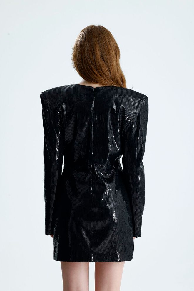 SENSE Czarna Sukienka Glam Mini Z Cekinami Hurtowa sprzedaż odzieży Formalny