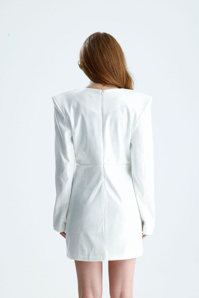 SENSE Elegante Vestito Bianco Mini A Guaina Con Maniche Lunghe Abbigliamento all'ingrosso Elegante