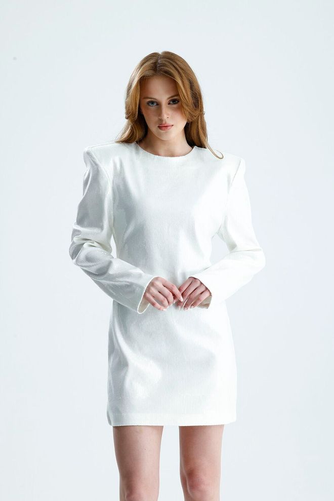 SENSE Elegante Vestito Bianco Mini A Guaina Con Maniche Lunghe Abbigliamento all'ingrosso Lavoro