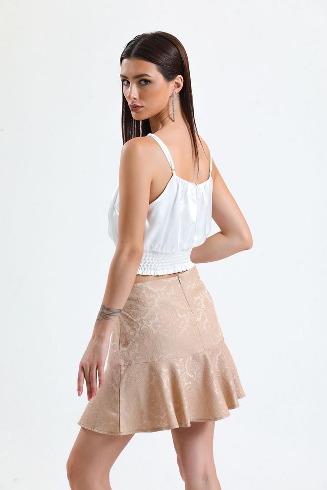 SENSE Beige Jacquard Short Flounce Skirt_Etk32608 Wholesale Clothing 4