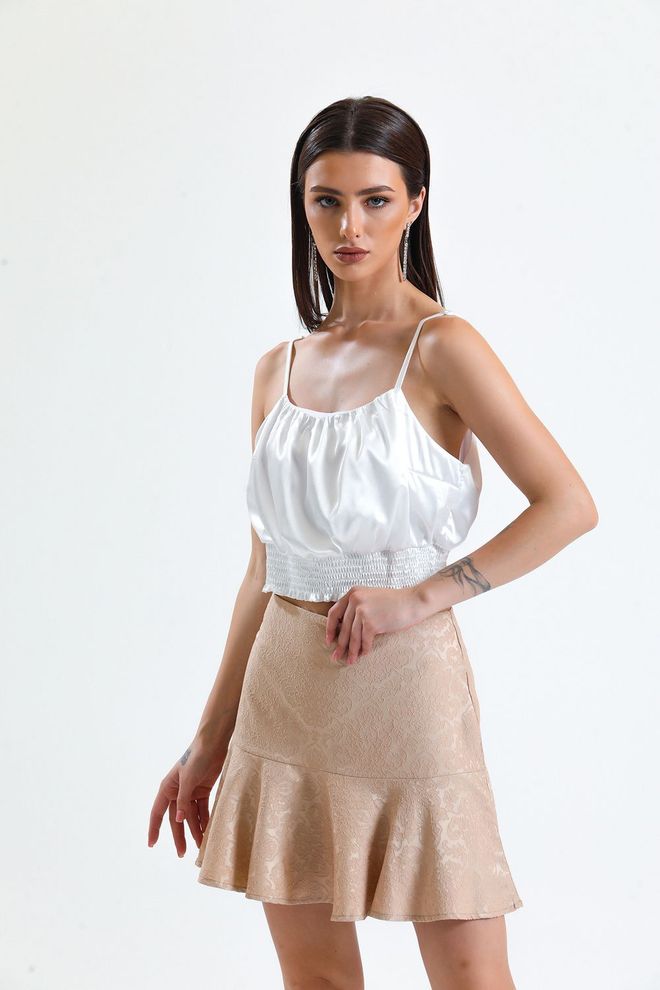 SENSE Beige Jacquard Short Flounce Skirt_Etk32608 Wholesale Clothing Casual