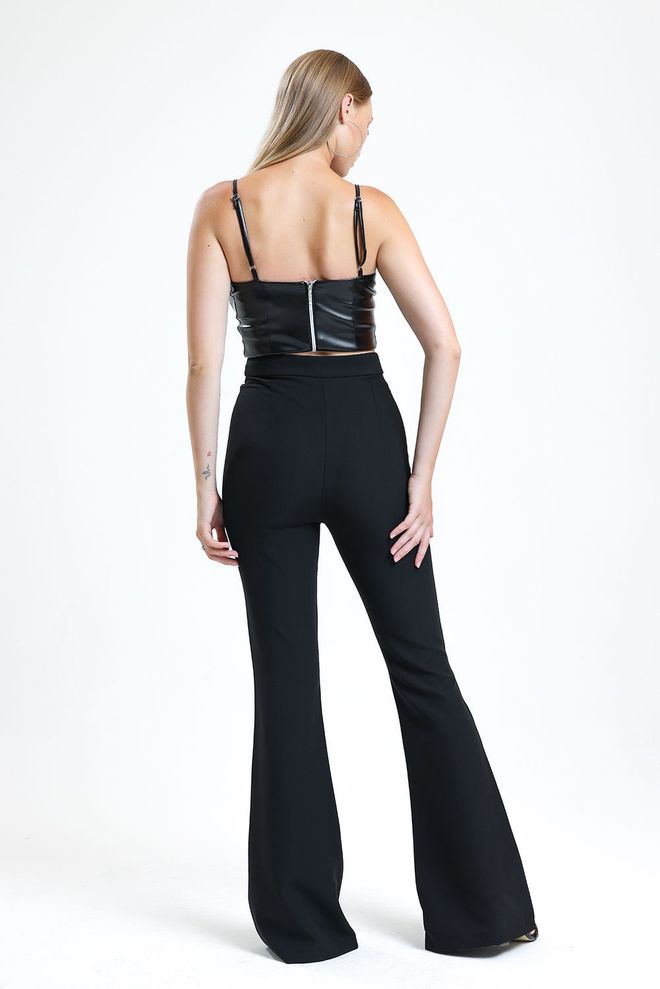 SENSE Black Flare Leg Zippered Pocket Hürrem Trousers Wholesale Clothing 4