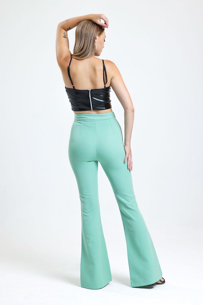 SENSE Water Green Flare Leg Zippered Pocket Hürrem Trousers Wholesale Clothing Spring