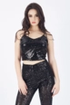 A wholesale clothing model wears sns10058-black-zippered-sequin-bustier_bus32289, Turkish wholesale  of 