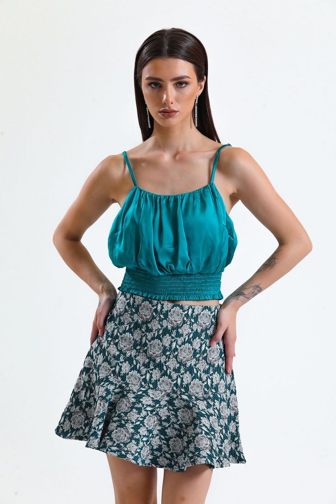 SENSE Petrol Jacquard Short Flounce Skirt_Etk32608 Wholesale Clothing Casual