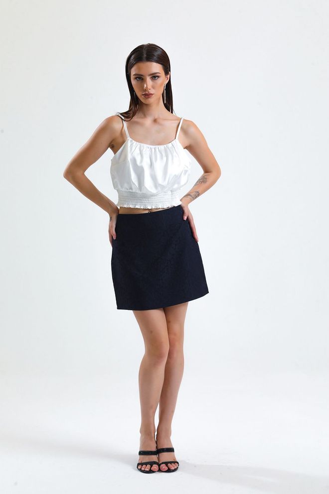 SENSE Navy Blue Jacquard Mini Skirt_Etk32609 Wholesale Clothing Lounge