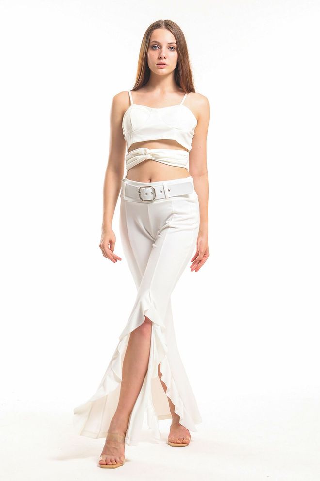 SENSE Ecru Zippered Scuba Crepe Bustier Wholesale Clothing Casual