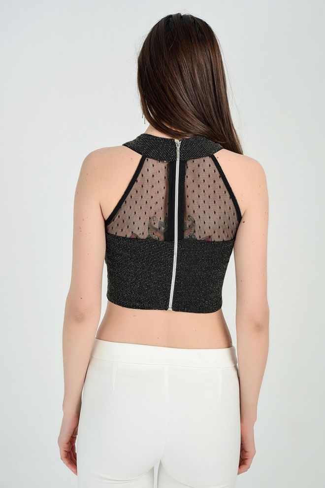 SENSE Blusa Bustier Dourada Glitter Frente e Costas em Tule Roupas por atacado A relaxar