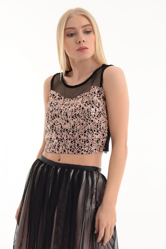 SENSE Back Zipper Sequin Short Blouse Wholesale Clothing Spring