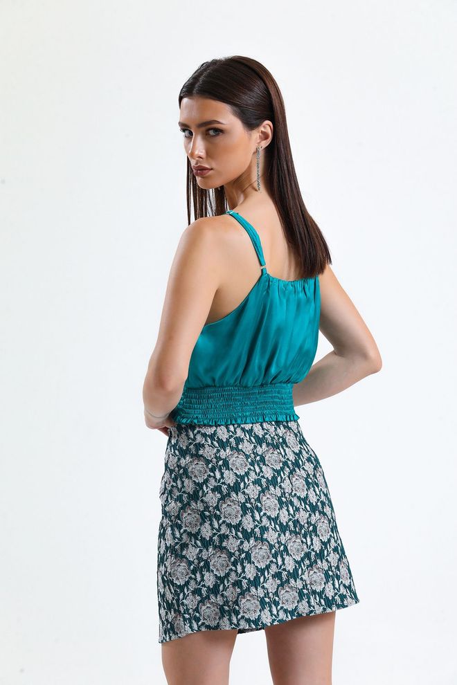 SENSE Petrol Jacquard Mini Skirt_Etk32609 Wholesale Clothing Formal