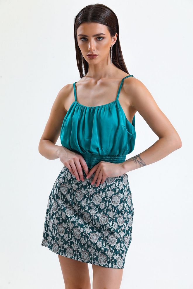 SENSE Petrol Jacquard Mini Skirt_Etk32609 Wholesale Clothing Casual