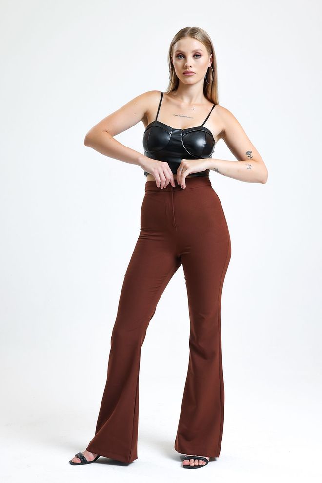 SENSE Brown Flared Zipper Pocket Hürrem Trousers Wholesale Clothing Work