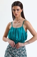A wholesale clothing model wears sns10153-green-gimped-printed-satin-blouse, Turkish wholesale  of 