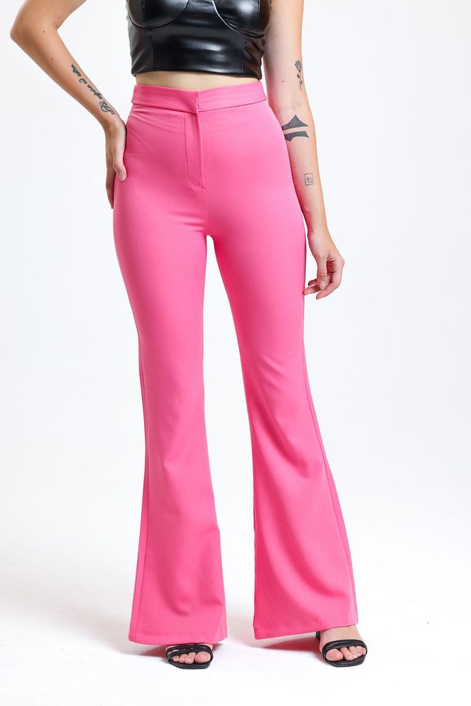 SENSE Candy Pink Flare Leg Zippered Pocket Hürrem Trousers Wholesale Clothing Spring