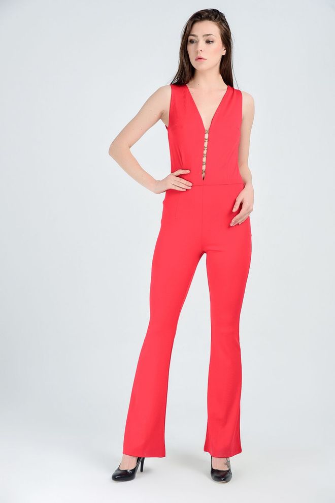 SENSE Red Sleeveless Diving Jumpsuit With Mesh Back And Agraffiti Wholesale Clothing Polyester