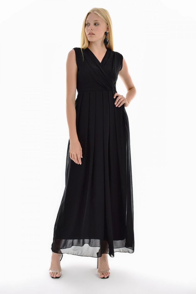 SENSE Black Lined Long Chiffon Long Dress Wholesale Clothing Elegant