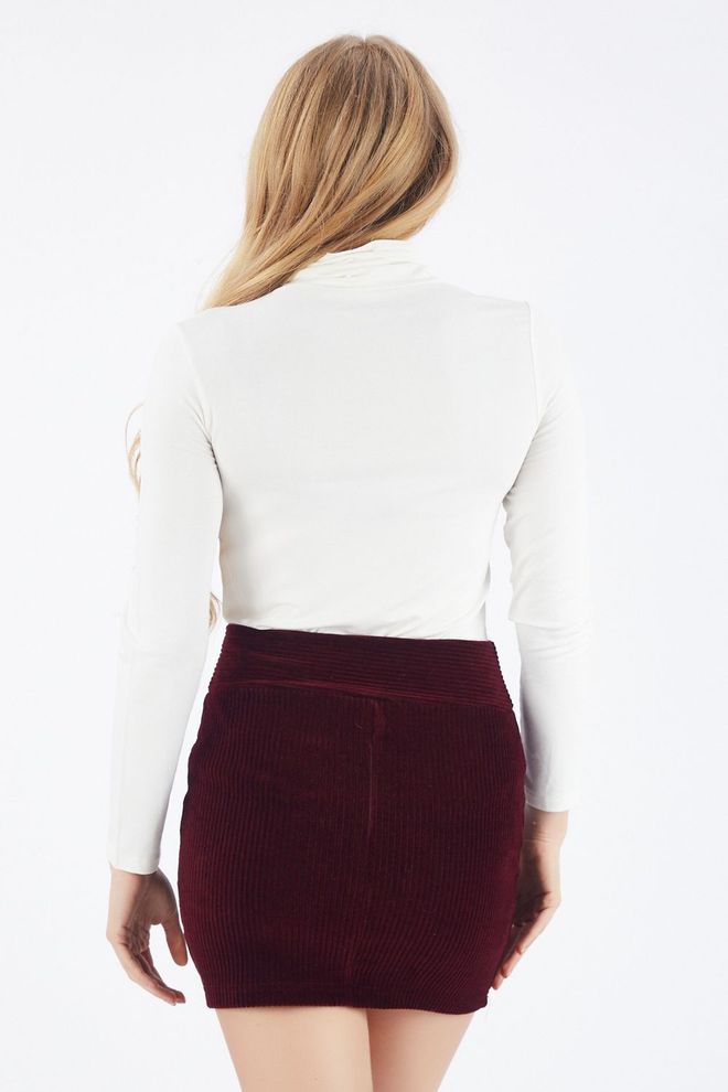 SENSE Burgundy Velvet Corduroy Mini Skirt Wholesale Clothing Formal