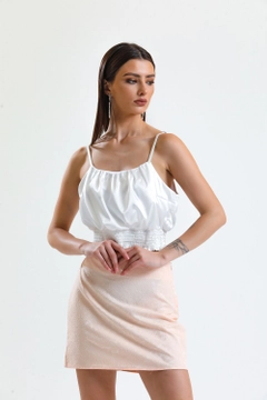 A wholesale clothing model wears sns10175-powder-jacquard-mini-skirt_etk32609, Turkish wholesale Skirt of SENSE