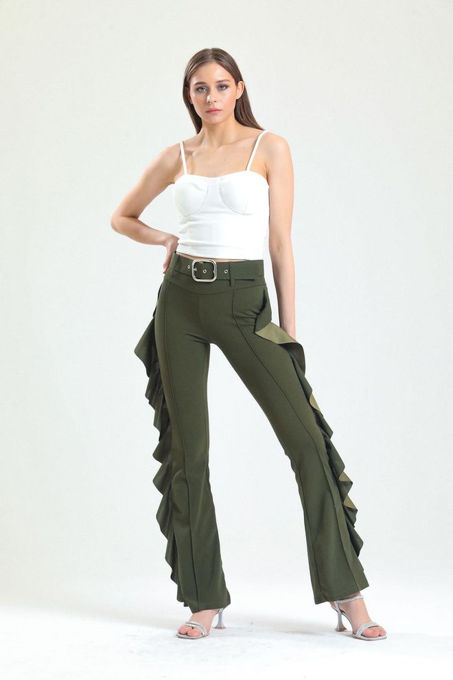 SENSE Khaki žltá pracka na bočnom opasku potápačské krepové nohavice_Pnt32717 Veľkoobchod s oblečením Jar