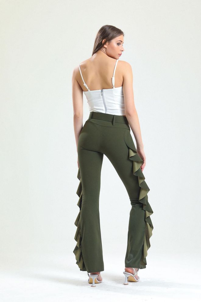 SENSE Khaki žltá pracka na bočnom opasku potápačské krepové nohavice_Pnt32717 Veľkoobchod s oblečením Elegantný