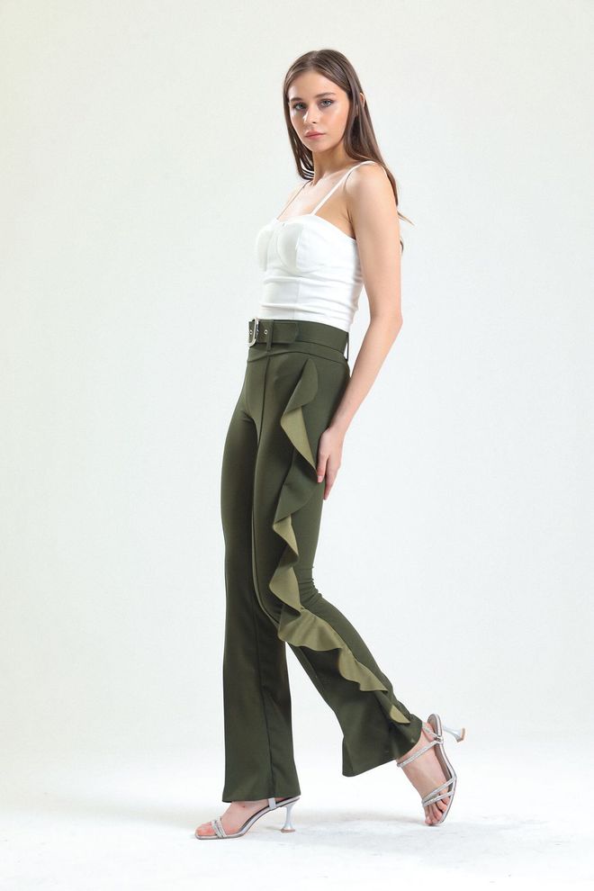 SENSE Khaki žltá pracka na bočnom opasku potápačské krepové nohavice_Pnt32717 Veľkoobchod s oblečením Polyester