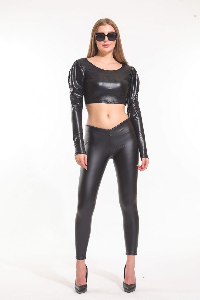 SENSE Leggings En Cuir Noir Avec Taille Élastique Vêtements en gros Gothique