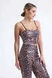 A wholesale clothing model wears sns10197-black-brown-leopard-gloped-zippered-sequin-bustier, Turkish wholesale  of 