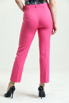 A wholesale clothing model wears sns10110-a.fuchsia-trousers-atlas-fabric-ankle-trousers, Turkish wholesale Pants of SENSE