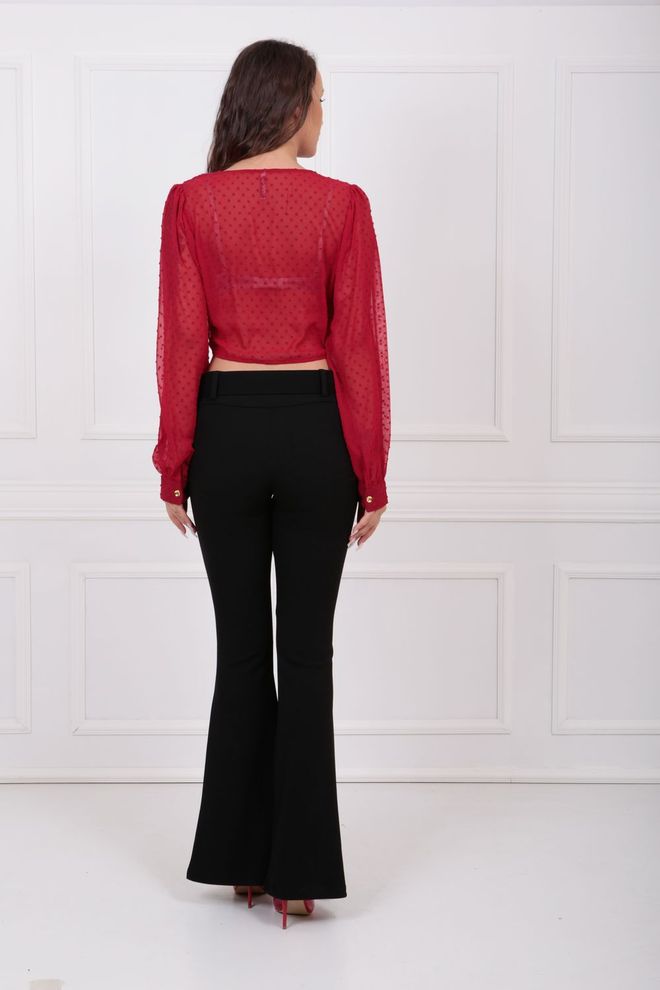 SENSE Black Belted Side Flounce Scuba Crepe Trousers_PNT33381 Wholesale Clothing 4