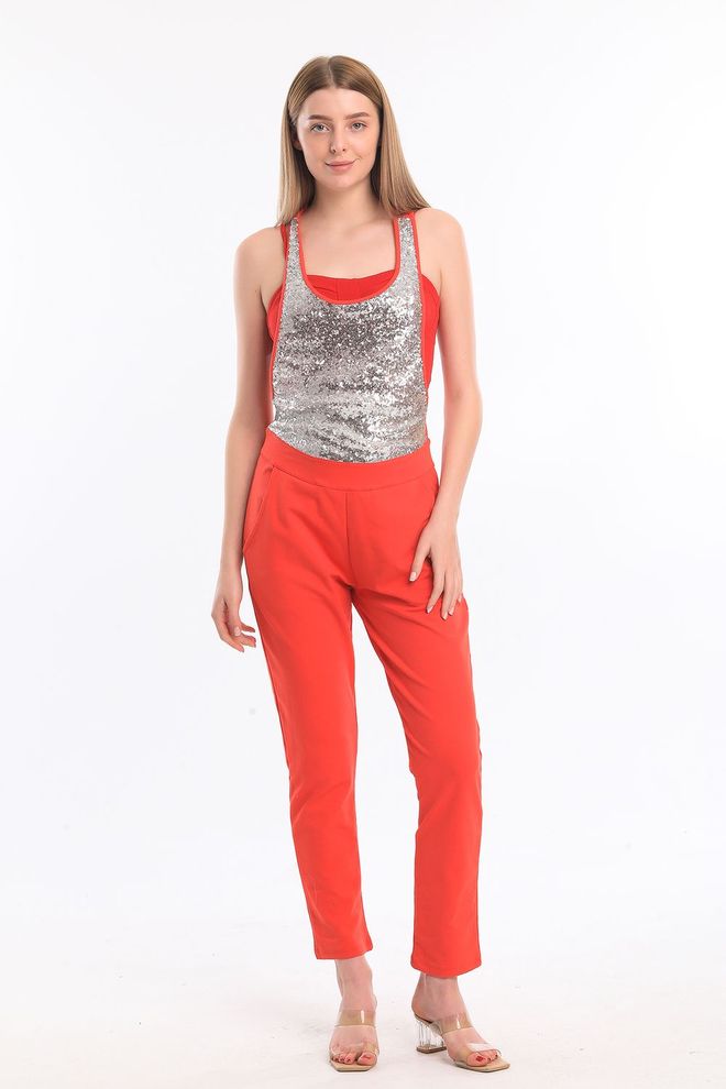 SENSE Coral Sequin Detailed Jumpsuit Wholesale Clothing Spring