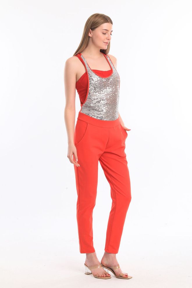 SENSE Coral Sequin Detailed Jumpsuit Wholesale Clothing Cotton