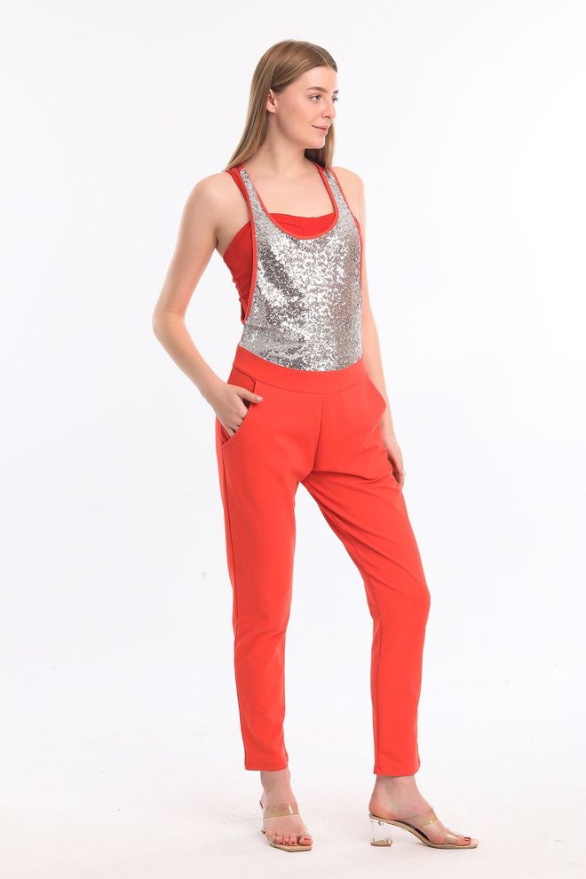 SENSE Coral Sequin Detailed Jumpsuit Wholesale Clothing Lounge