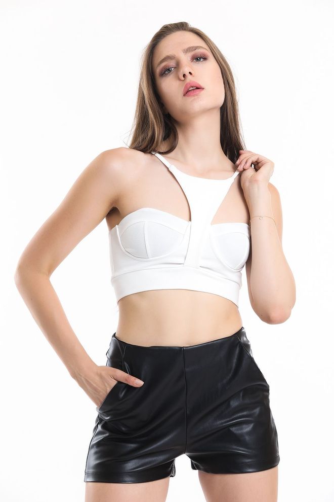 SENSE Ecru Strappy Gloped Scuba Crepe Bustier Wholesale Clothing Polyester
