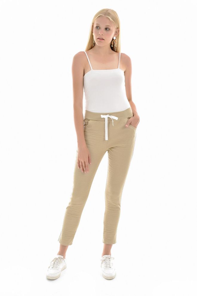 SENSE Beige Waist Lace up Trousers Wholesale Clothing Lounge
