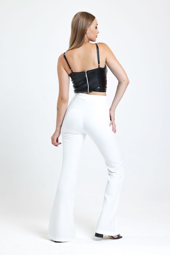 SENSE Ecru Flared Zippered Pocket Hürrem Trousers Wholesale Clothing 4